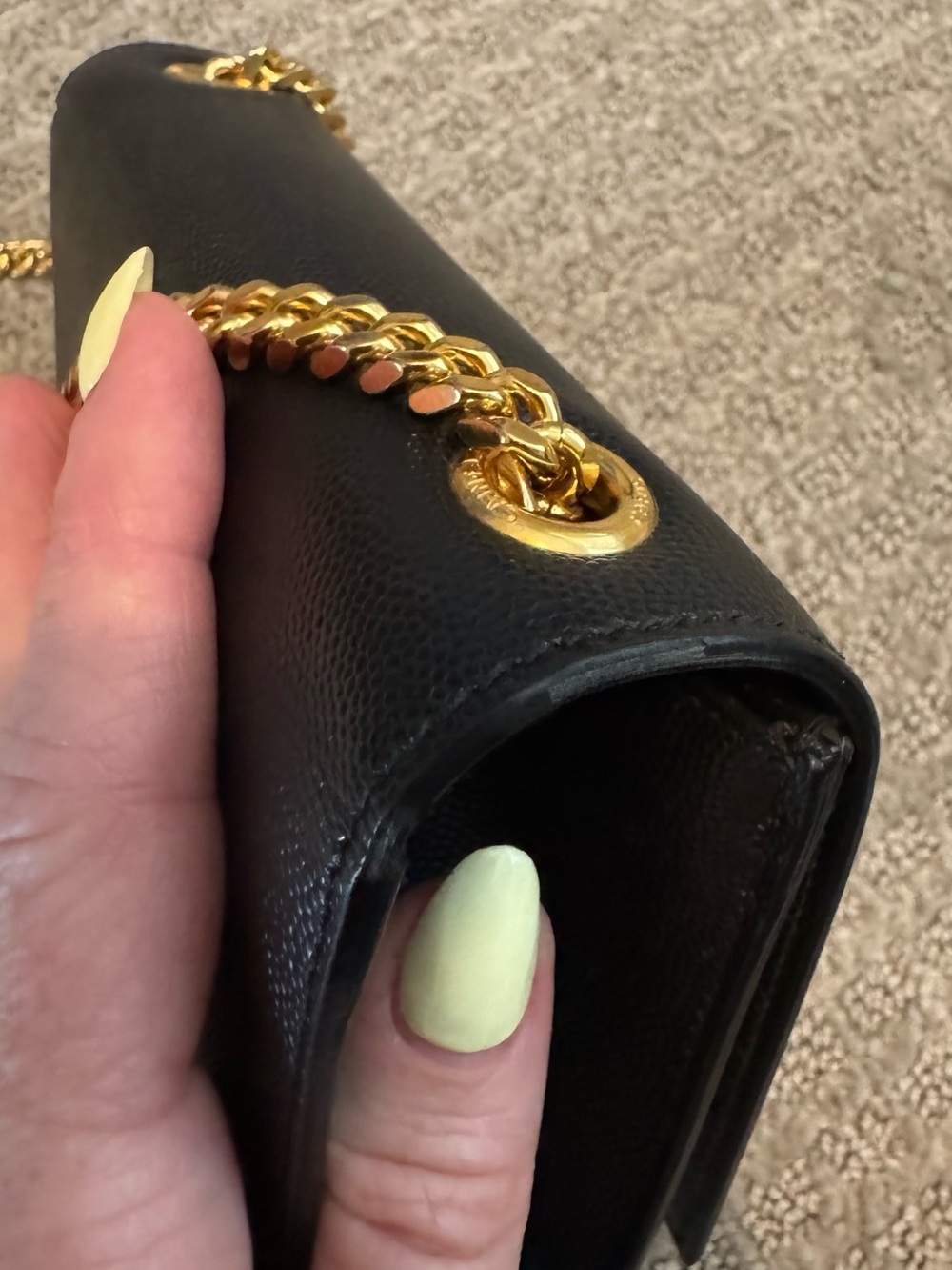 Saint Laurent Black Leather Wallet-On-Chain with Gold YSL Logo - Picture 9 of 10
